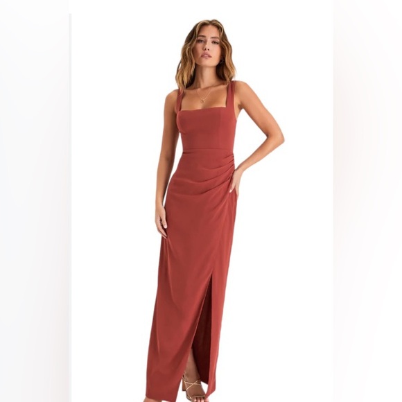 Lulus Dresses & Skirts - Lulus square neck terracotta ruched maxi dress- tag is cut inside